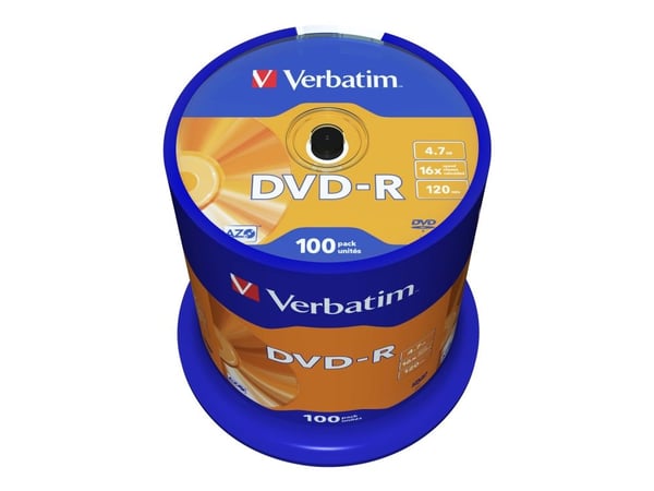 Verbatim - 100 x DVD-R - 4.7 GB 16x - matt sølv - spindel