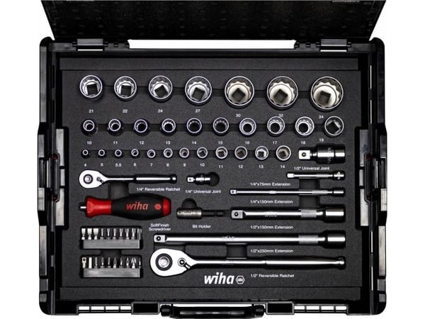 Hylse og bitssett 1/4" & 1/2" WIHA 60 stk i L-Boxx"
