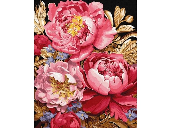 Ideyka male etter tall med ramme 40x50 cm, blomsterinspirasjon med metalliske farger