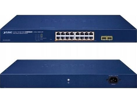 PLANET 16-Port 10/100/1000T 802.3at PoE + 2-Port 1000X SFP Web Smart Ethernet Switch (240W PoE Budget, 802.1Q VLAN, Link Aggregation, IGMP, Håndter...