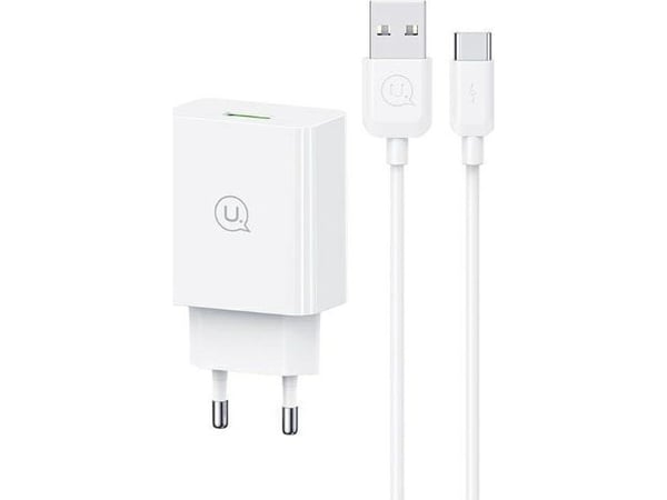 USAMS USAMS lader til nett 18W + USB-C/USB-A-kabel 1 m, fast charging, hvit, serie SC (SCXLTZ02)