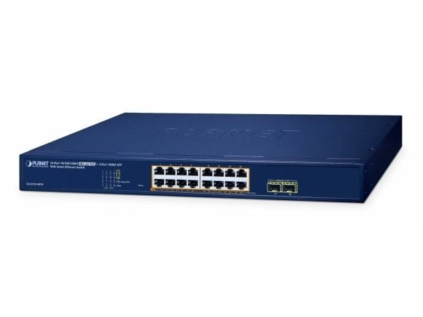 PLANET 16-Port 10/100/1000T 802.3at PoE + 2-Port 1000X SFP Web Smart Ethernet Switch (240W PoE Budget, 802.1Q VLAN, Link Aggregation, IGMP, Hallitt...