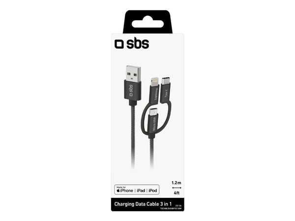 SBS TECABLEUSBIP531BW, 1,2 m, USB A, Micro-USB A, USB 2.0, Svart