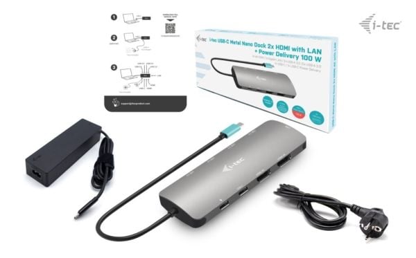 i-Tec Nano Dock - Dokkingstasjon - USB-C / USB4 / Thunderbolt 3 / Thunderbolt 4 - 2 x HDMI - 1GbE - 100 watt - Europa