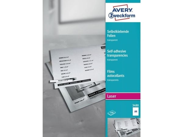 Avery 3480, Läpinäkyvä, Kiinteä, Polyesteri, 100 arkkia