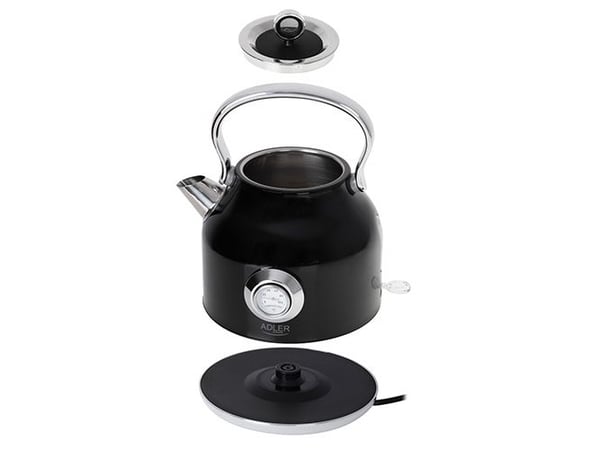 Adler vannkoker med termomet AD 1346b Elektrisk 2200 W 1,7 L Rustfritt stål 360° rotasjonsbase Svart