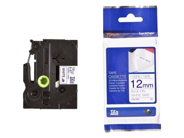 Brother - Tøy - hvit, blå - Rull (1,2 cm) 1 kassett(er) tape - for P-Touch PT-1010, 1080, 1090, 1230, 1290, 18, 2100, 2110, 2430, 3600, 7100, 9800,...
