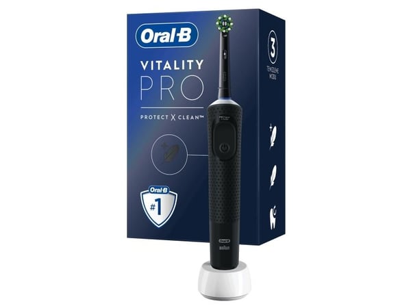 Oral-B Vitality Pro, Voksen, Roterende Tannbørste, Daglig stell, Sensitiv / Myk, Sort, 2 min, Batteri