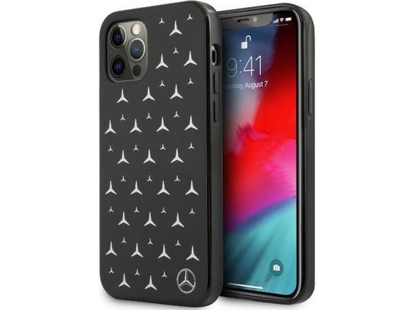 Mercedes Benz Apple iPhone 12 Pro Max Mercedes Case Silver Stars Pattern (MEHCP12LESPBK) Musta