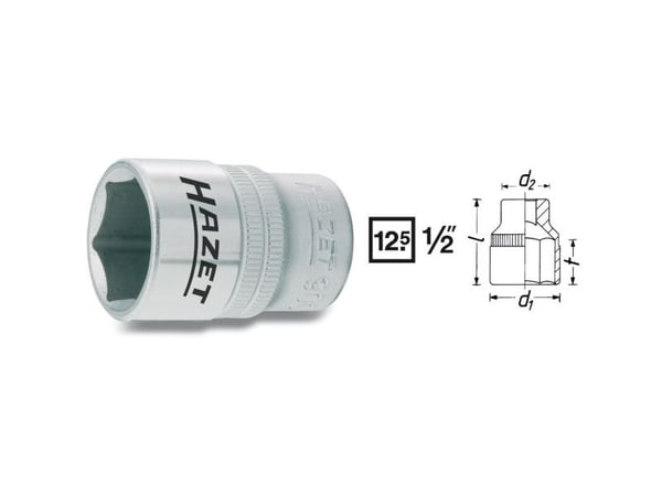 HAZET 900-8, 1 stykker, 25,4 / 2 mm (1 / 2"), Kromvanadiumstål, 38 mm, 47 g