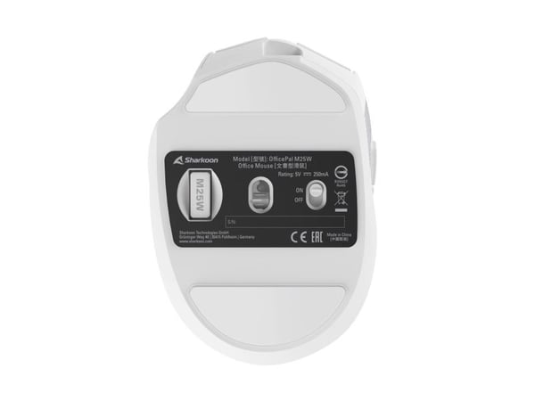 Sharkoon OfficePal M25W - Mus - optisk - 6 knapper - trådløs, kablet - 2.4 GHz - USB trådløs mottaker - hvit - hengeboks