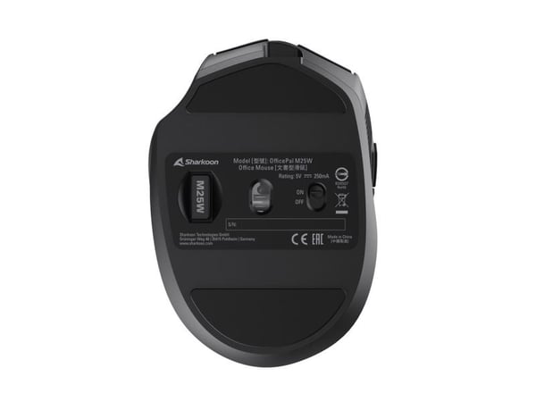 Sharkoon OfficePal M25W - Mus - optisk - 6 knapper - trådløs, kablet - 2.4 GHz - USB trådløs mottaker - svart - hengeboks