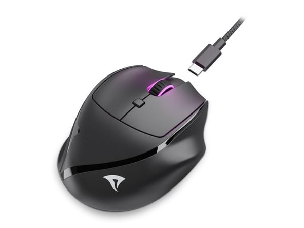 Sharkoon OfficePal M25W - Mus - optisk - 6 knapper - trådløs, kablet - 2.4 GHz - USB trådløs mottaker - svart - hengeboks