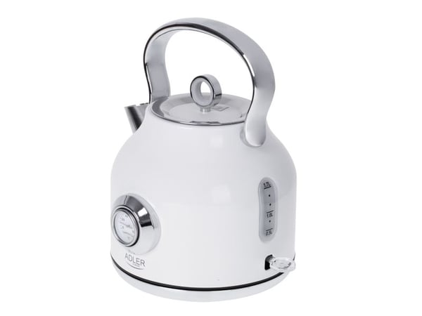 Adler AD 1346, 1,7 l, 2200 W, Metallisk, Hvit, Rustfritt stål, Vannivåindikator, Overopphetingsbeskyttelse