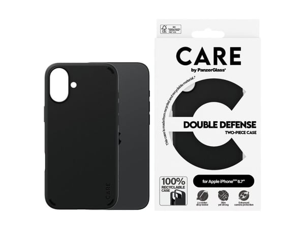 PanzerGlass CARE™ by ® Double Defense Case Black iPhone 16 Plus, Suojus, Apple, Apple - iPhone 16 Plus, musta