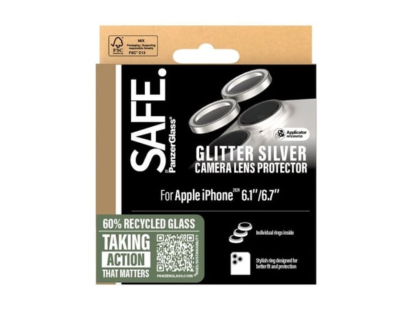 SAFE. by PanzerGlass - Linsebeskytter for mobiltelefon - glitrende sølv - for Apple iPhone 16, 16 Plus