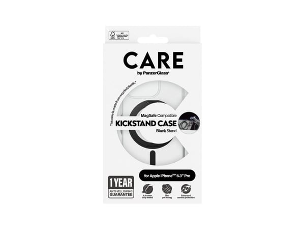 CARE by PanzerGlass - Baksidedeksel for mobiltelefon - MagSafe-samsvar - resirkulert plast - gjennomsiktig, svart - for Apple iPhone 16 Pro