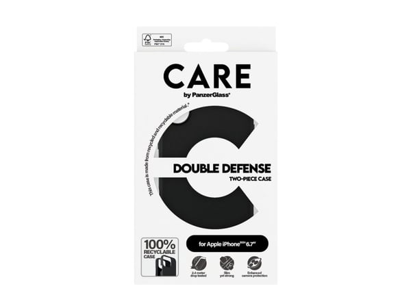 PanzerGlass CARE™ by ® Double Defense Case Black iPhone 16 Plus, Suojus, Apple, Apple - iPhone 16 Plus, musta