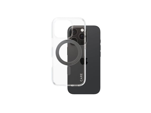 CARE by PanzerGlass - Baksidedeksel for mobiltelefon - MagSafe-samsvar - resirkulert plast - gjennomsiktig, svart - for Apple iPhone 16 Pro