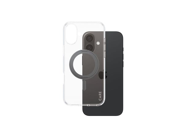 CARE by PanzerGlass - Baksidedeksel for mobiltelefon - MagSafe-samsvar - resirkulert plast - gjennomsiktig, svart - for Apple iPhone 16 Plus