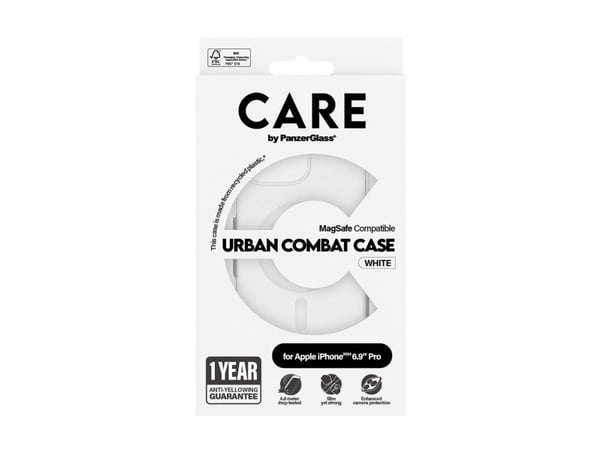 CARE by PanzerGlass Urban Combat - Baksidedeksel for mobiltelefon - MagSafe-samsvar - resirkulert plast - gjennomsiktig, hvit - for Apple iPhone 16...