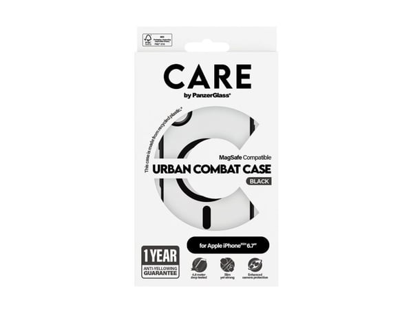 PanzerGlass CARE™ by ® Urban Combat Case Transparent w. Black Frame & MagSafe iPhone 16 Plus, Suojus, Apple, Apple - iPhone 16 Plus, musta
