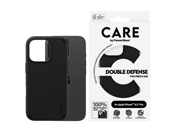 CARE by PanzerGlass Double Defense - Bakdeksel for mobiltelefon - Termoplastisk polyuretan (TPU), polykarbonat (PC) - Svart