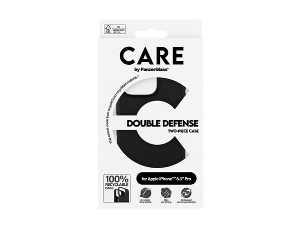 CARE by PanzerGlass Double Defense - Bakdeksel for mobiltelefon - Termoplastisk polyuretan (TPU), polykarbonat (PC) - Svart