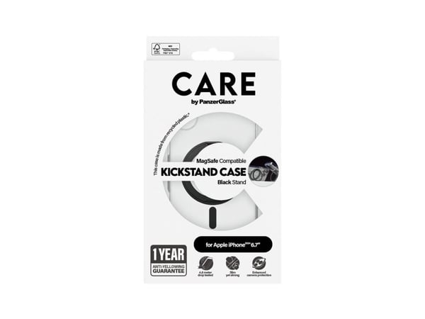 CARE by PanzerGlass - Baksidedeksel for mobiltelefon - MagSafe-samsvar - resirkulert plast - gjennomsiktig, svart - for Apple iPhone 16 Plus