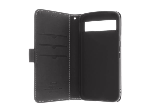 Insmat Exclusive - Lommebok for mobiltelefon - ekte skinn, kartong+papir+aluminiumsfolie, polykarbonat (PC) - svart - for Google Pixel 8a