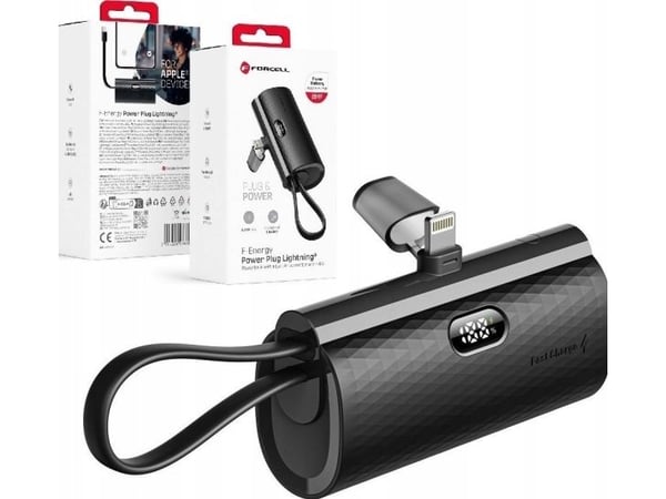 ForCell F-ENERGY powerbank med Lightning 8-PIN PD 20W, 5000 mAh, svart