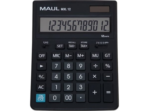 MAUL MXL 12, Desktop, Skjerm, 12 sifre, 1 linjer, Batteri, Svart