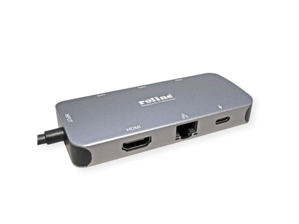 ROLINE 12.02.1121, USB Type-C, HDMI, RJ-45, USB 3.2 Gen 2 (3.1 Gen 2) Type-A, USB 3.2 Gen 2 (3.1 Gen 2) Type-C, 5000 Mbit/s, harmaa, alumiini , 100 W
