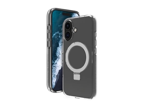 dbramante1928 Iceland Ultra - Baksidesskydd för mobiltelefon - fällbart ställ - MagSafe-kompatibilitet - D3O, plast - klar - för Apple iPhone 16 Plus