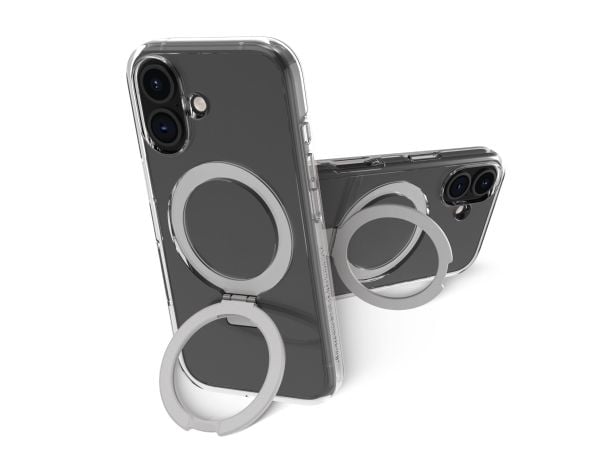 dbramante1928 Iceland Ultra - Baksidesskydd för mobiltelefon - fällbart ställ - MagSafe-kompatibilitet - D3O, plast - klar - för Apple iPhone 16 Plus
