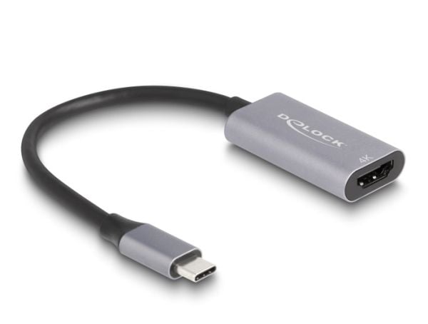 Delock - High Speed - video adapter - 24 pin USB-C hann til HDMI hunn - 15 cm - grå/svart - 4 K 60 Hz (4096 x 2160) støtte, Støtte for DP Alt-modus...