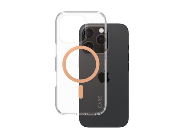 CARE by PanzerGlass - Baksidedeksel for mobiltelefon - MagSafe-samsvar - resirkulert plast - ferskenfarge, blank - for Apple iPhone 16 Pro