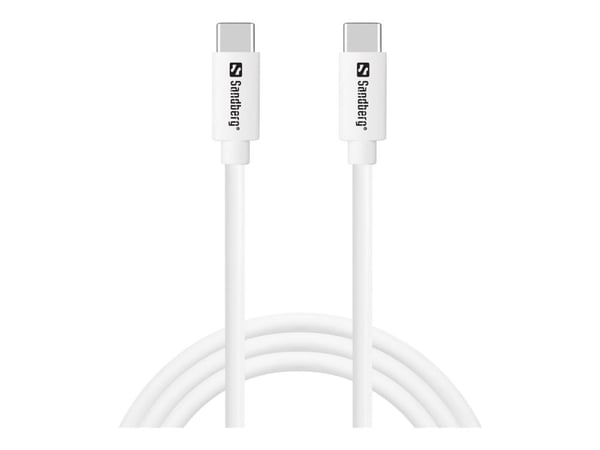 Sandberg - USB-kabel - 24 pin USB-C (hann) til 24 pin USB-C (hann) - USB 3.1 Gen 1 - 1 m - USB Power Delivery (65 W) - hvit