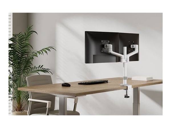 Neomounts DS60-425WH2 - Monteringssett (leddarm) - full bevegelse - for 2 skjermer - stål - hvit - skjermstørrelse: 17"-27" - skrivebordsmonterbar