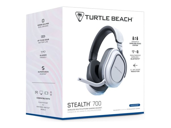 Turtle Beach Stealth 700 - 3. generasjon - hodesett - full størrelse - Bluetooth / 2,4 GHz radiofrekvens - trådløs - lydisolerende - hvit