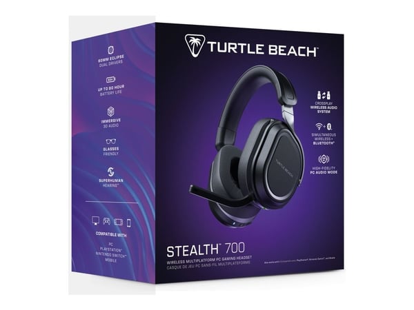 Turtle Beach Stealth 700 - 3. generasjon - hodesett - full størrelse - Bluetooth / 2,4 GHz radiofrekvens - trådløs - lydisolerende - svart