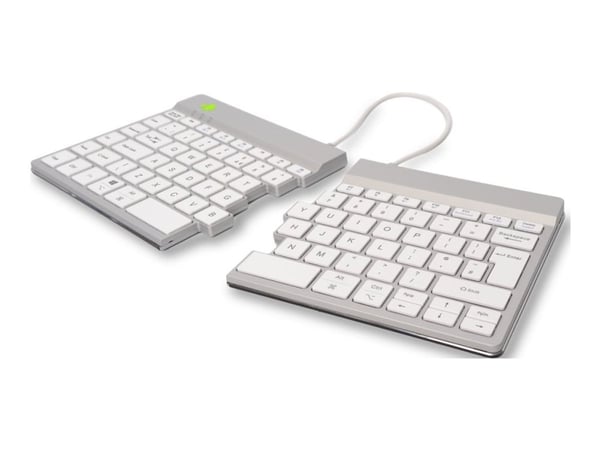 R-Go Ergonomic Keyboard Split break - Tastatur - with integrated break indicator - trådløs - Bluetooth 5.0 - QWERTY - Storbritannia - hvit
