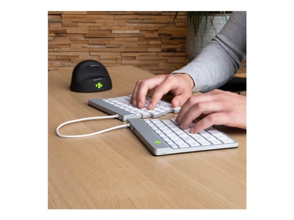 R-Go Ergonomic Keyboard Split break - Tastatur - with integrated break indicator - trådløs - Bluetooth 5.0 - QWERTY - Storbritannia - hvit