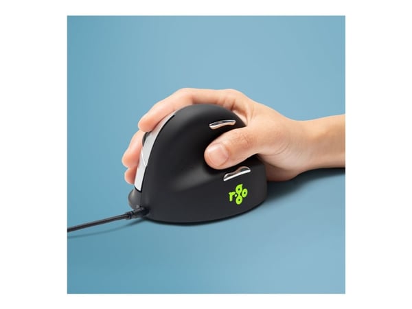 R-Go Ergonomic mouse HE Break - Mus - ergonomisk - høyrehendt - 5 knapper - kablet - USB - svart/sølv