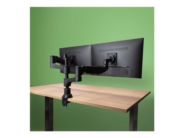 R-Go Double monitor arm Caparo - Monteringssett (justerbar monitorarm) - for 2 LCD-skjermer - aluminium - matt sølv - skjermstørrelse: inntil 2 x 3...