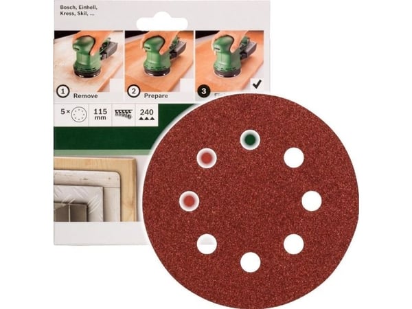 Bosch tilbehør 2609256A20 eksenterslipepapir med borrelås, perforert kornstørrelse 240 (Ø) 115 mm 5 stk