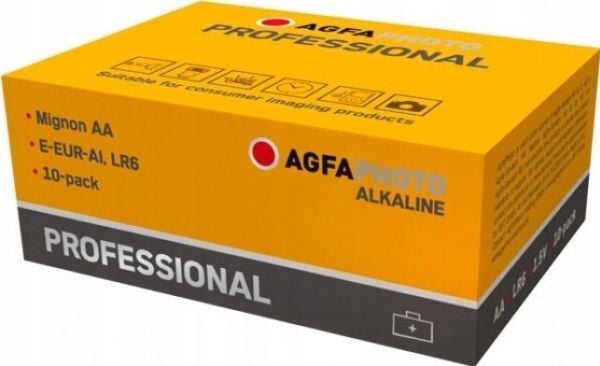 AgfaPhoto 110-853482, Engangsbatteri, AA, 1,5 V, 10 stykker, Grå, Rød, Hvit, Gult, 50,5 mm