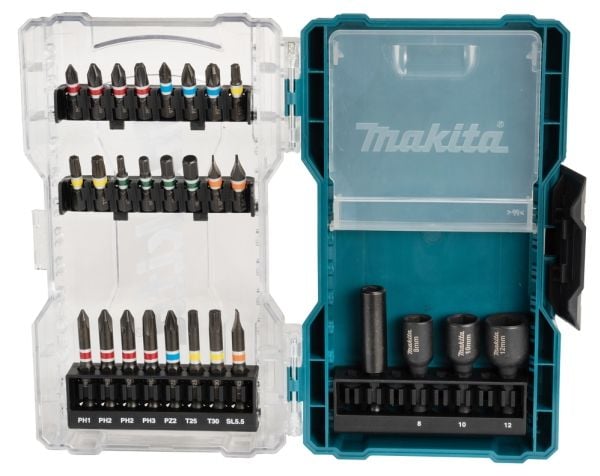 Makita - Sett med skrutrekkerbits og -sokler - 28 deler - torx, phillips, pozidriv, hex, slot