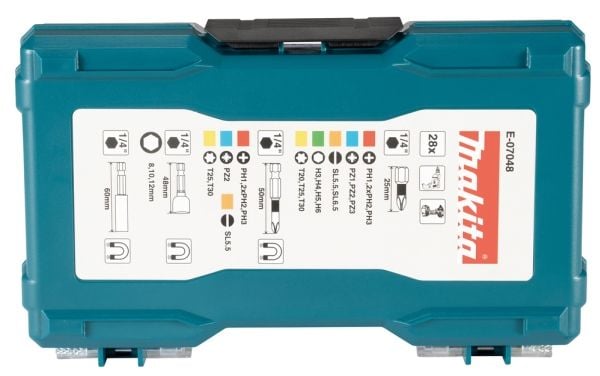 Makita - Sett med skrutrekkerbits og -sokler - 28 deler - torx, phillips, pozidriv, hex, slot