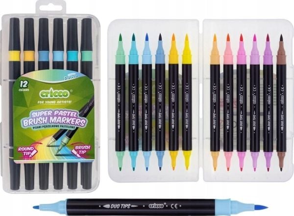 Cricco pastellpennor/markörer med penselspets, dubbelsidiga, 12 färger